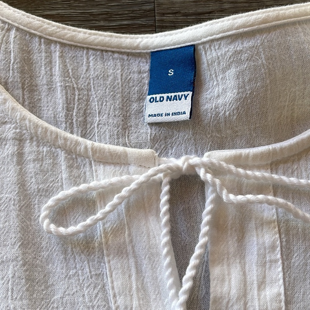 Old Navy White Gauze Notched Neck Balloon Puff Sleeve Short Top Size Small - Picture 5 of 12